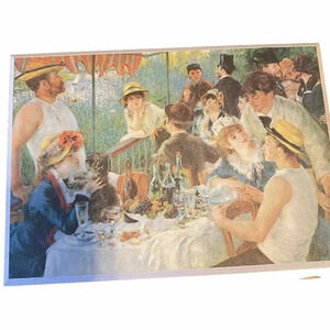 VTG 80s Luncheon of the Boating Party Painting On Wood Reproduction Size 5”x7”